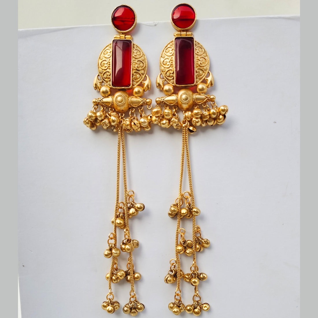 Viral Kashmiri Gold-Plated Jhumka Earrings with Red Stone