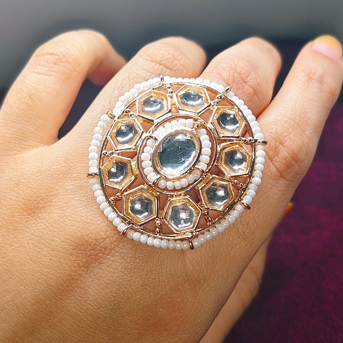 Kundan Statement Ring | Handcrafted Adjustable Bridal Jewelry
