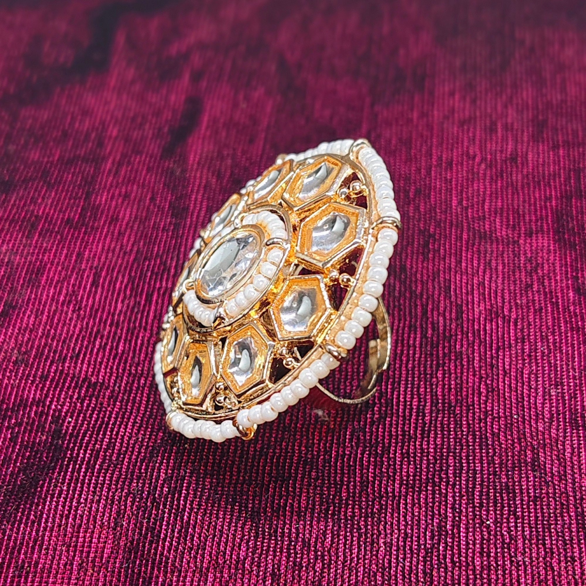 Kundan Statement Ring | Handcrafted Adjustable Bridal Jewelry