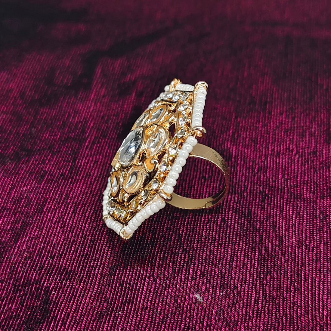 Kundan Statement Ring | Handcrafted Adjustable Bridal Jewelry