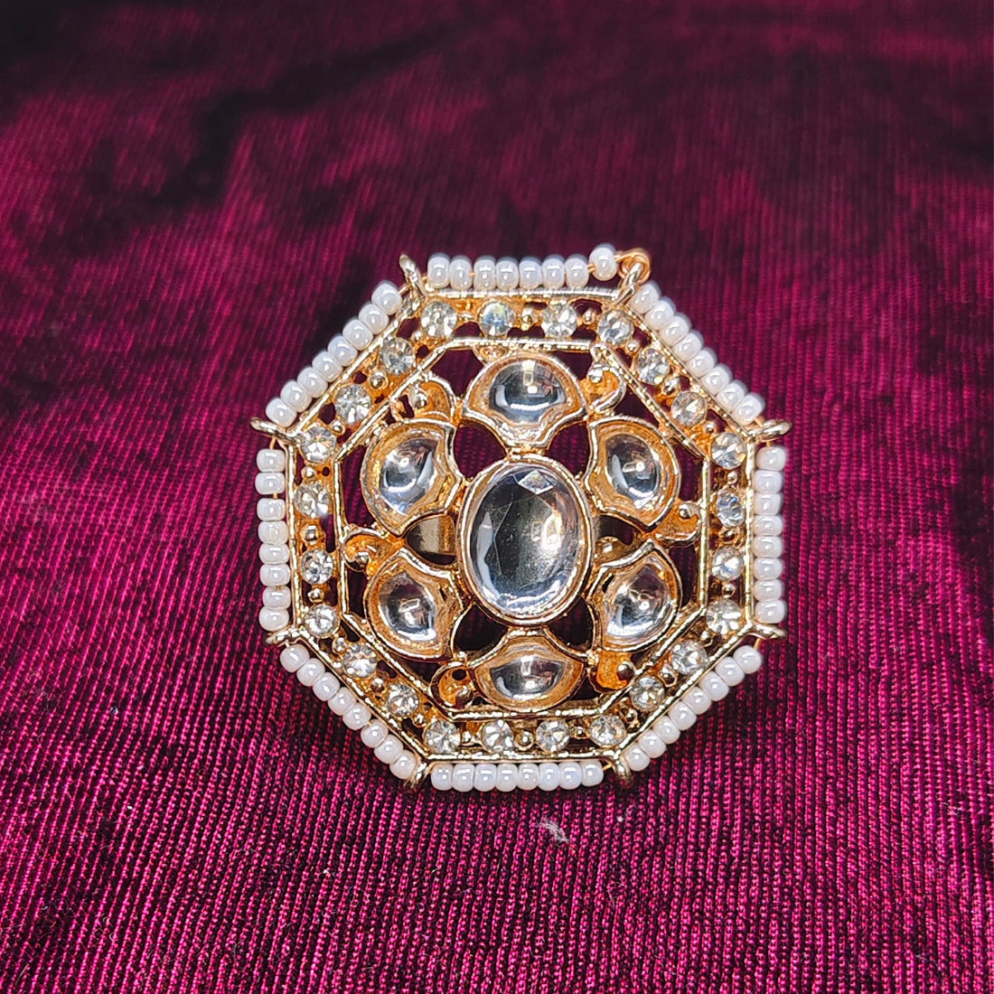 Kundan Statement Ring | Handcrafted Adjustable Bridal Jewelry