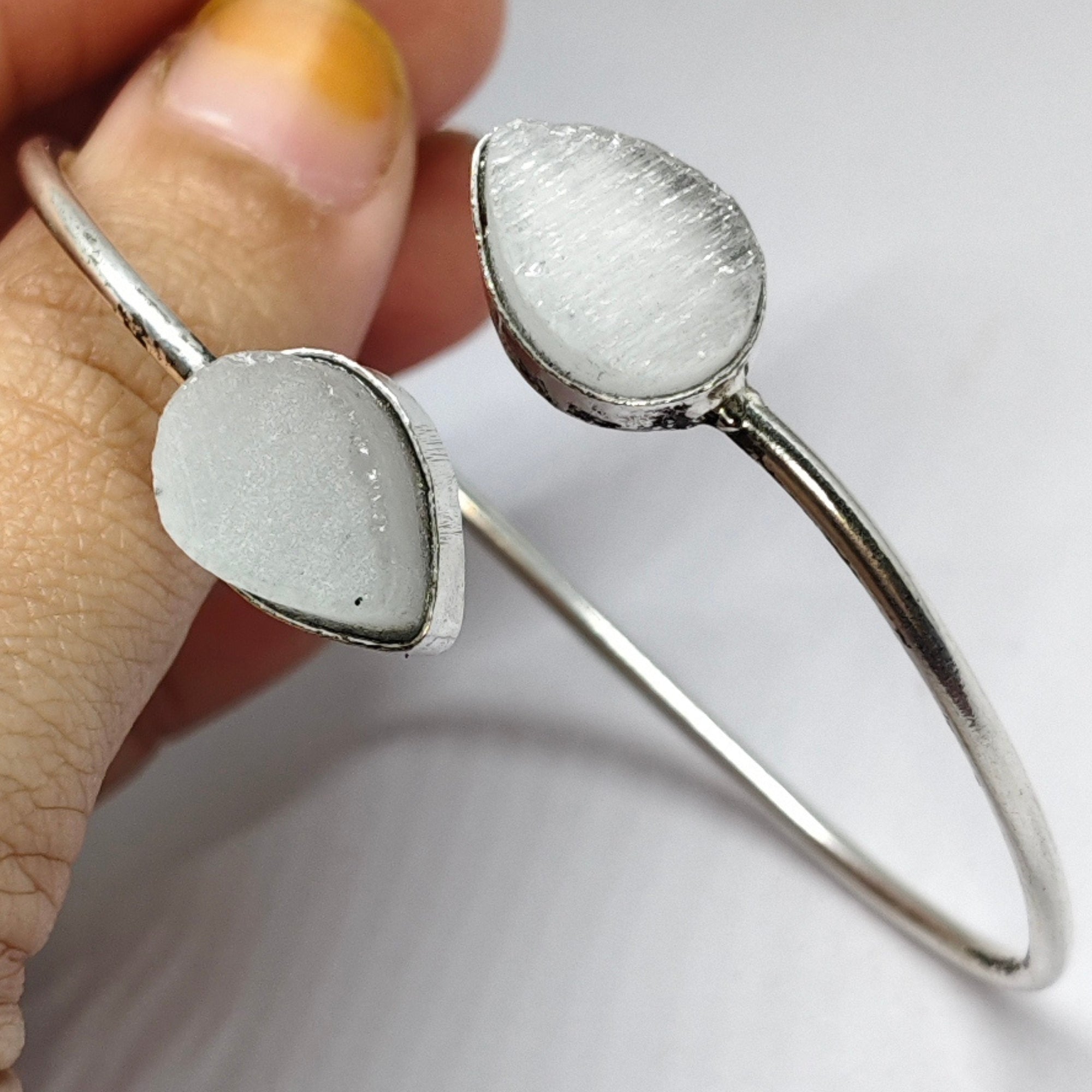 Handcrafted Open Bangle with Dual stones – Trendy Adjustable Bracelet