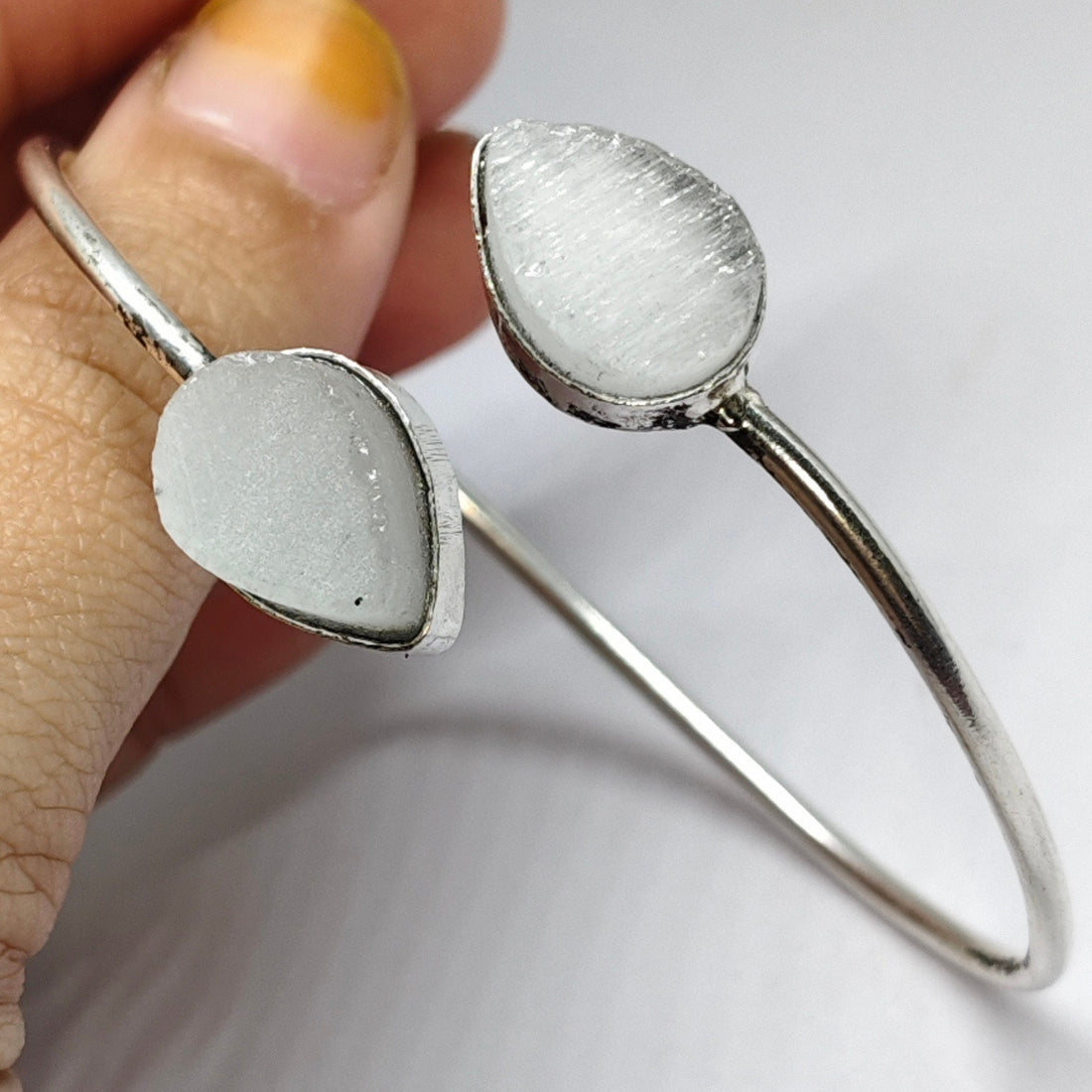 Handcrafted Open Bangle with Dual stones – Trendy Adjustable Bracelet